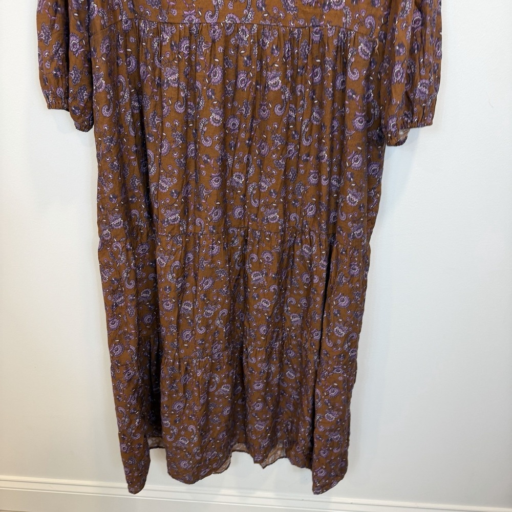 J. Jill XL Maxi Tiered Dress Ruffled Neckline In Dark Brown Graphic Paisley - Picture 10 of 10